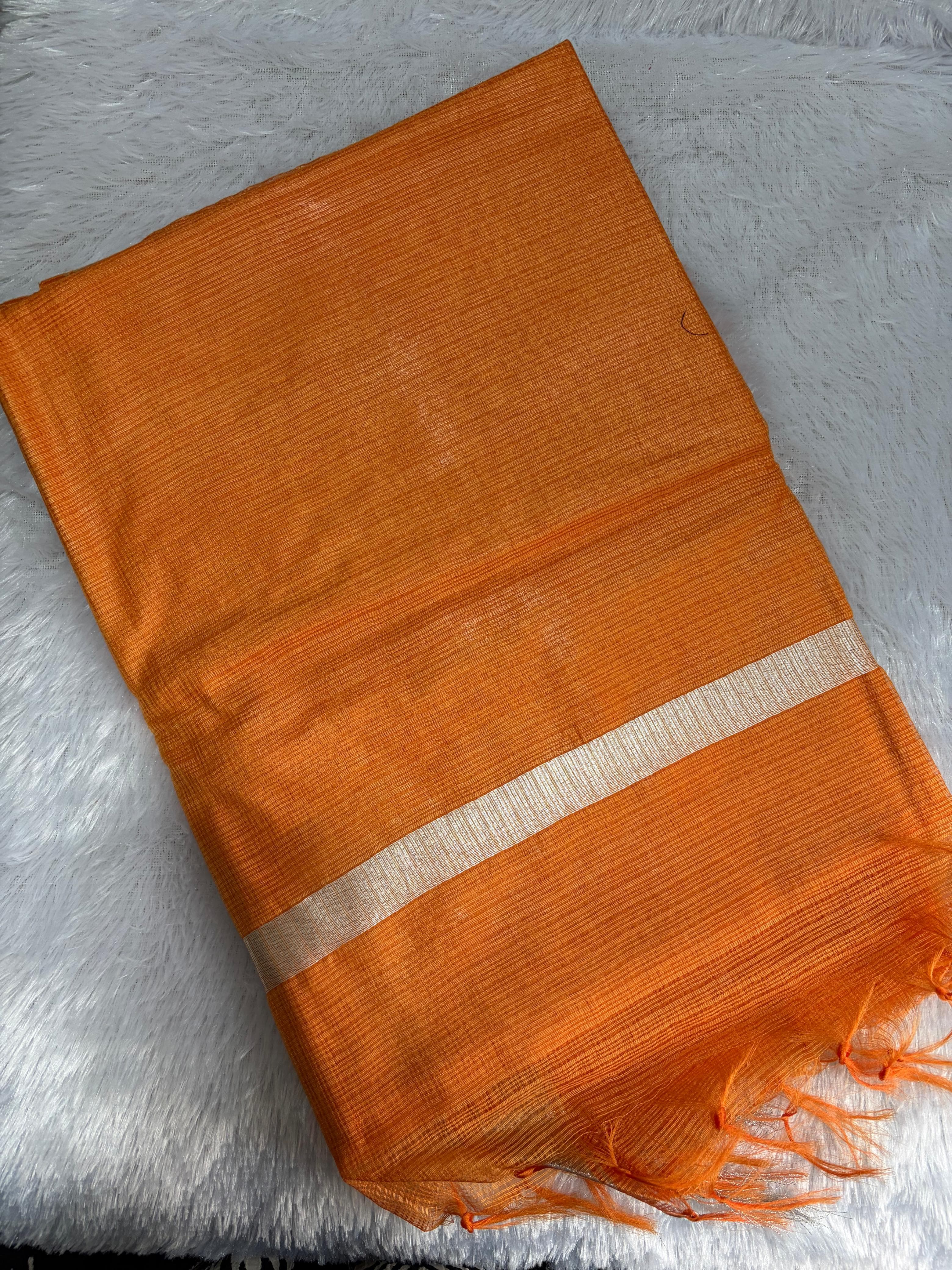 Kota doria silk saree-rust orange